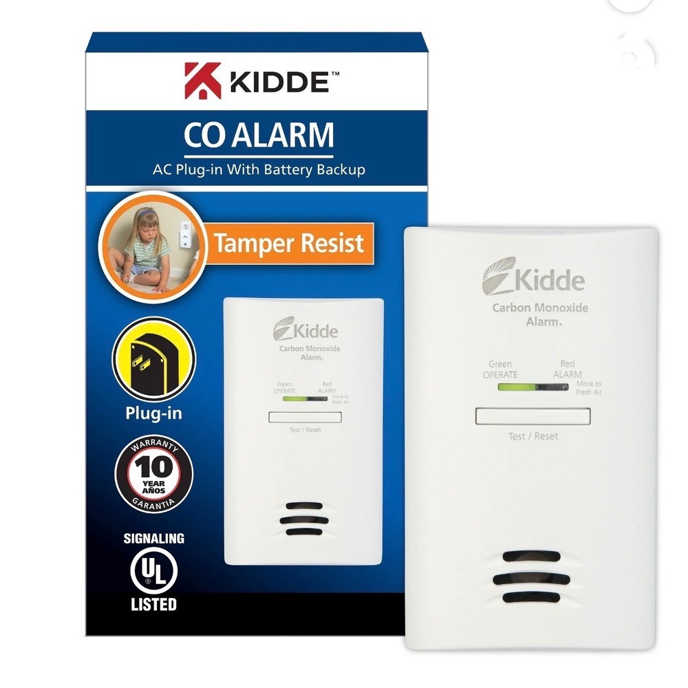 Kidde Carbon Monoxide Alarm Home White New Plugin Battery Backup Tamper Resistan